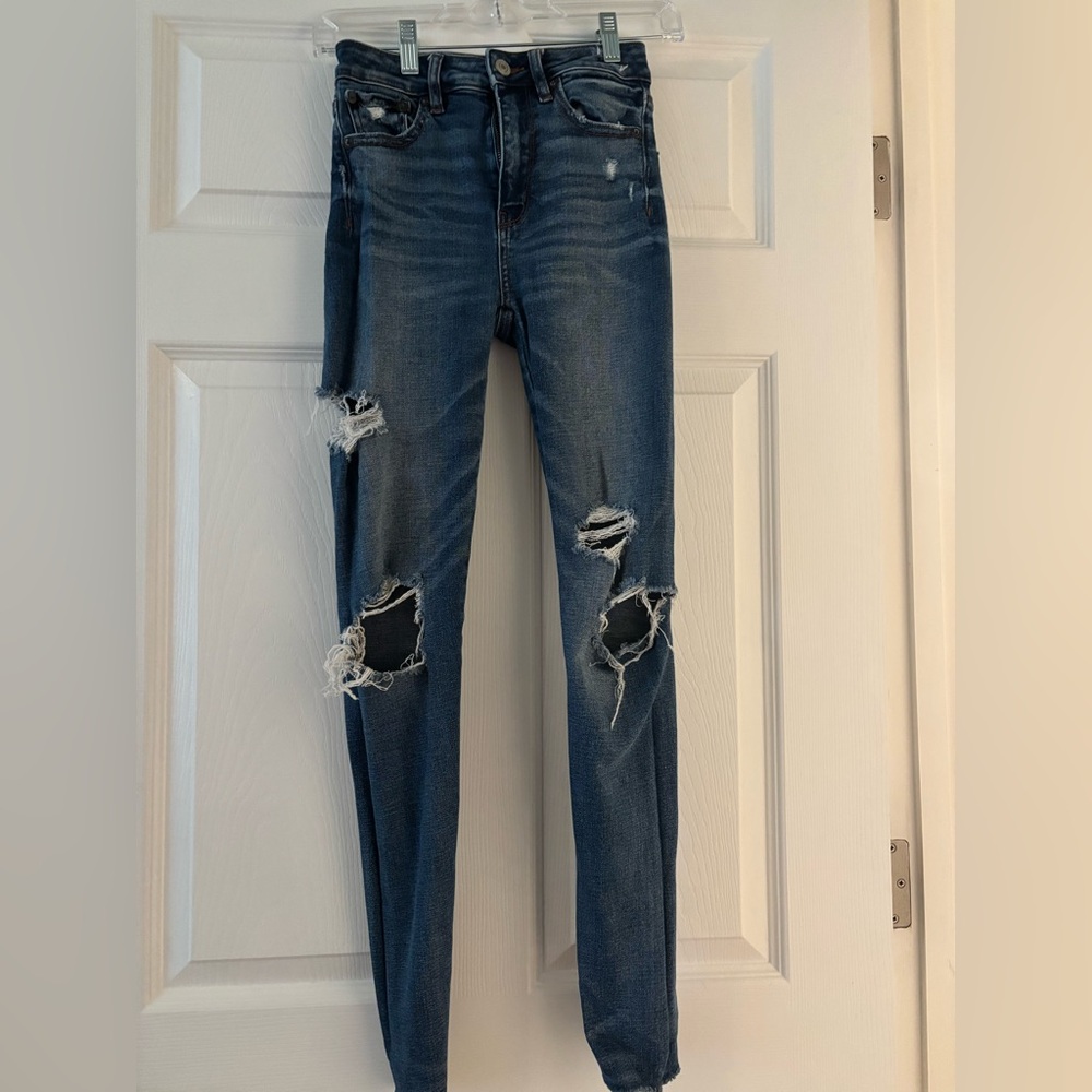 American Eagle Outfitters Blue Skinny Distressed Jeans